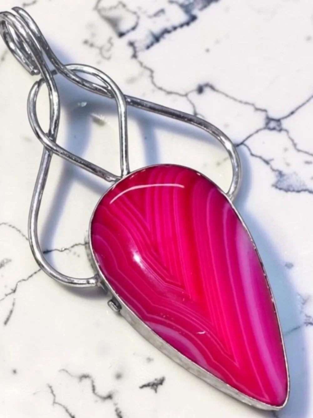 Pink Botswana Agate 925 Silver Plated Handmade Pendant 2.7